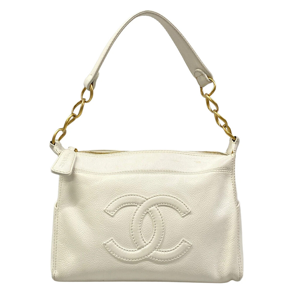 Chanel White Leather Handbag Gold #342357C16B